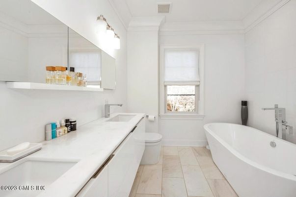 Bathroom, Dual Sink Vanities, Free Standing Baths, Interior, Marble