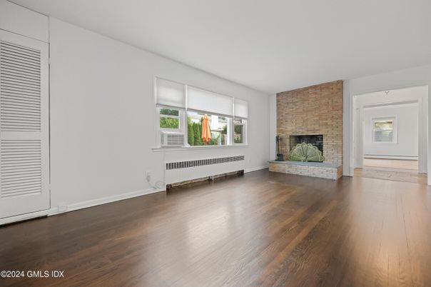 Empty room, Fireplace, Interior, Stone Walls, Wood Texture Flooring