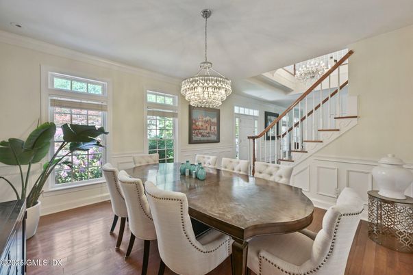 Chandelier, Dining room, Interior, Wood Texture Flooring