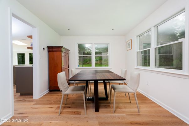 Dining room, Interior, Recessed Lighting, Wood Texture Flooring