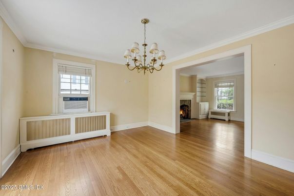 Chandelier, Empty room, Fireplace, Interior, Wood Texture Flooring