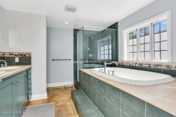 Bathroom, Glass Shower, Interior, Recessed Lighting, Wood Texture Flooring