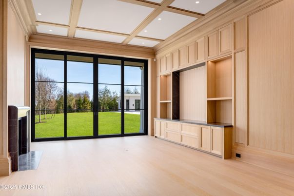 Empty room, Fireplace, Interior, Recessed Lighting, Wood Texture Flooring