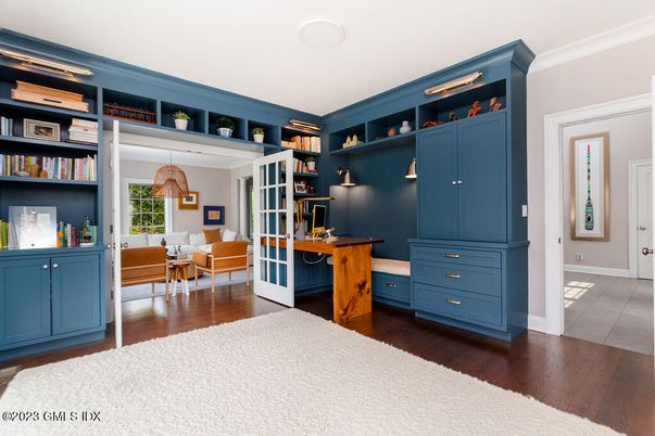 Home Office, Interior, Pendant Lights, Wood Texture Flooring