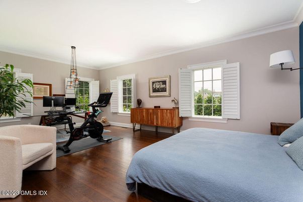 Bedroom, Fitness Equipment, Home Office, Interior, Pendant Lights, Wood Texture Flooring