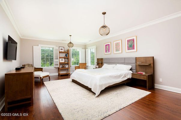Bedroom, Interior, Pendant Lights, Wood Texture Flooring