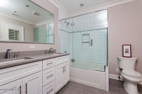Bathroom, Dual Sink Vanities, Glass Shower, Interior, Recessed Lighting