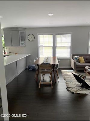 Dining room, Interior, Living room, Recessed Lighting, Wood Texture Flooring