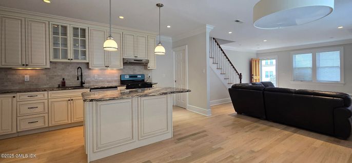 Interior, Kitchen, Living room, Pendant Lights, Recessed Lighting, Wood Texture Flooring