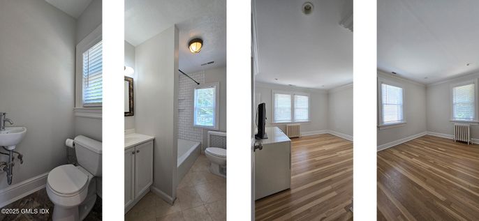 Bathroom, Interior, Recessed Lighting, Wood Texture Flooring