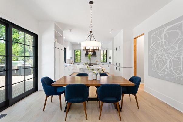 Chandelier, Dining room, Interior, Pendant Lights, Wood Texture Flooring