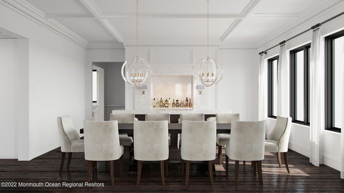 Chandelier, Dining room, Interior, Pendant Lights, Wood Texture Flooring