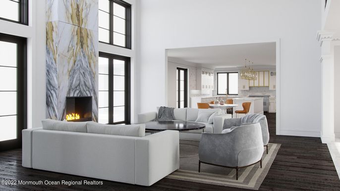 Chandelier, Dining room, Fireplace, Interior, Living room, Wood Texture Flooring