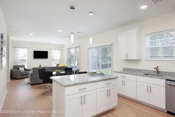 Dining room, Interior, Kitchen, Living room, Pendant Lights, Recessed Lighting, Wood Texture Flooring