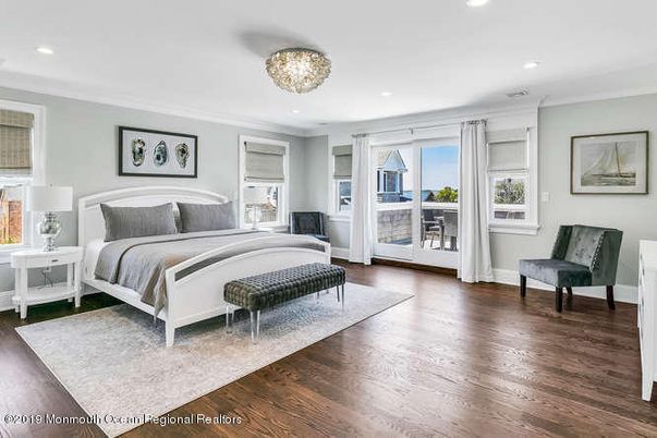 Bedroom, Chandelier, Interior, Recessed Lighting, Wood Texture Flooring