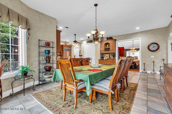 Chandelier, Dining room, Fireplace, Interior, Kitchen, Pendant Lights, Recessed Lighting