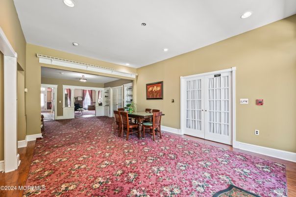 Dining room, Interior, Recessed Lighting, Wood Texture Flooring