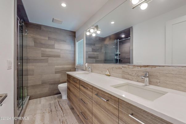Bathroom, Dual Sink Vanities, Glass Shower, Interior, Recessed Lighting