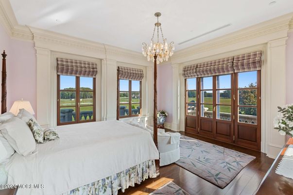 Bedroom, Chandelier, Interior, Wood Texture Flooring
