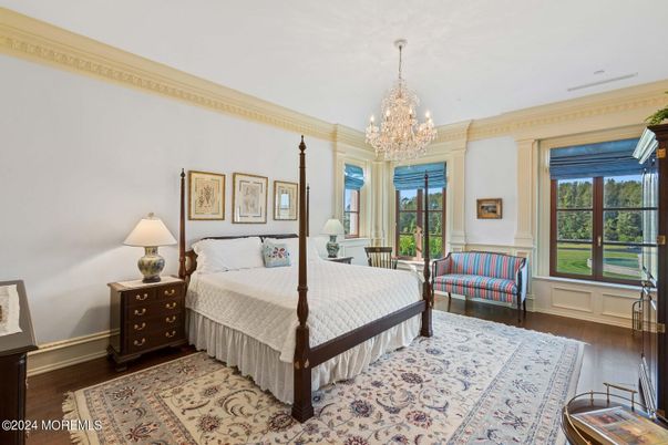 Bedroom, Chandelier, Interior, Wood Texture Flooring
