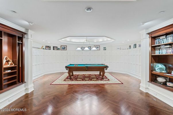 Billiard Table, Game Room, Interior, Recessed Lighting, Wood Texture Flooring