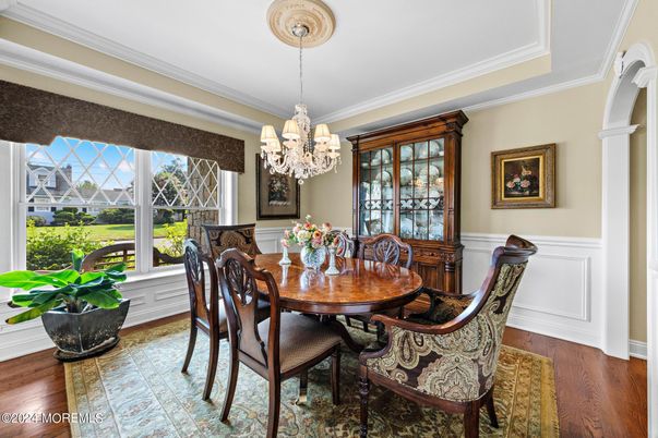 Chandelier, Dining room, Interior, Wood Texture Flooring
