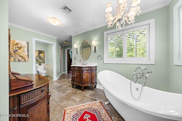Bathroom, Chandelier, Dual Sink Vanities, Free Standing Baths, Interior