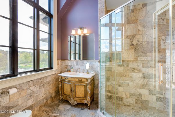 Bathroom, Glass Shower, Interior, Stone Walls