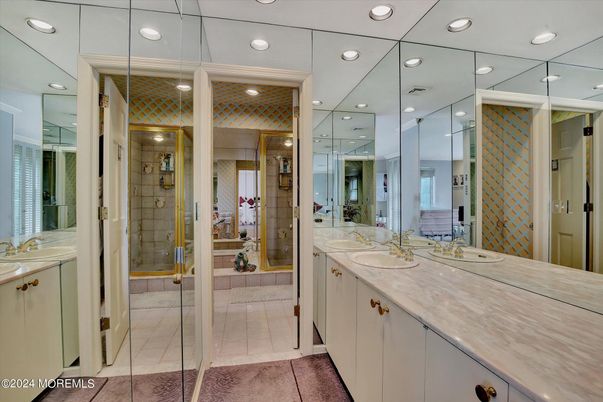 Bathroom, Dual Sink Vanities, Glass Shower, Interior, Recessed Lighting