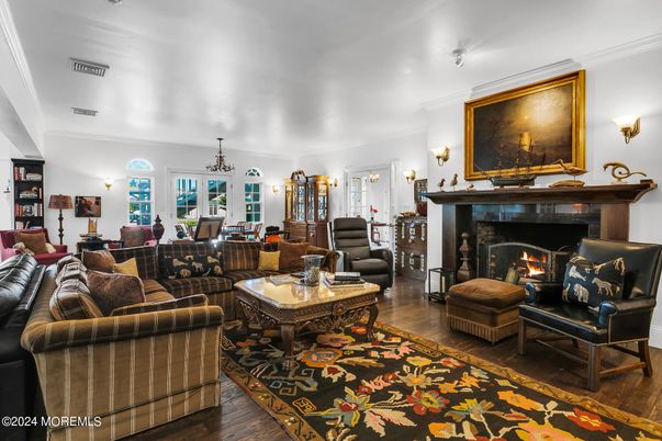 Chandelier, Fireplace, Interior, Living room, Wood Texture Flooring