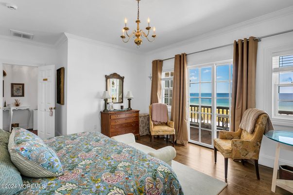 Bedroom, Chandelier, Interior, Water, Wood Texture Flooring