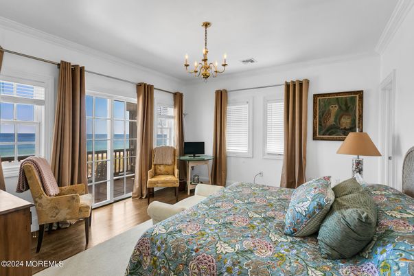 Bedroom, Chandelier, Interior, Wood Texture Flooring
