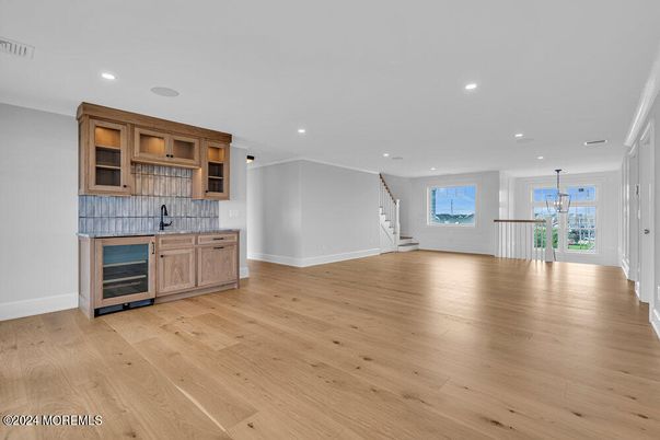 Empty room, Interior, Kitchen, Recessed Lighting, Wood Texture Flooring