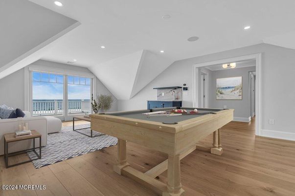 Billiard Table, Game Room, Interior, Recessed Lighting, Wood Texture Flooring
