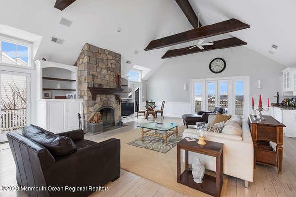 Fireplace, Interior, Living room, Stone Walls, Wooden Beams, Wood Texture Flooring