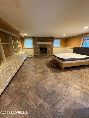 Bedroom, Fireplace, Interior, Recessed Lighting, Stone Walls