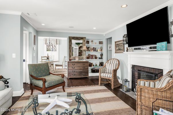 Fireplace, Interior, Recessed Lighting, Wood Texture Flooring