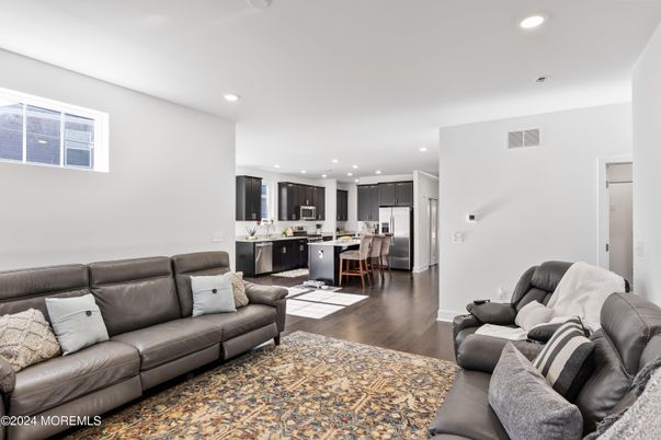 Interior, Kitchen, Living room, Recessed Lighting, Stainless Steel Appliances, Wood Texture Flooring
