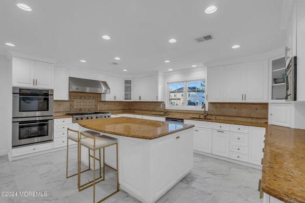 Interior, Kitchen, Marble, Recessed Lighting, Stainless Steel Appliances