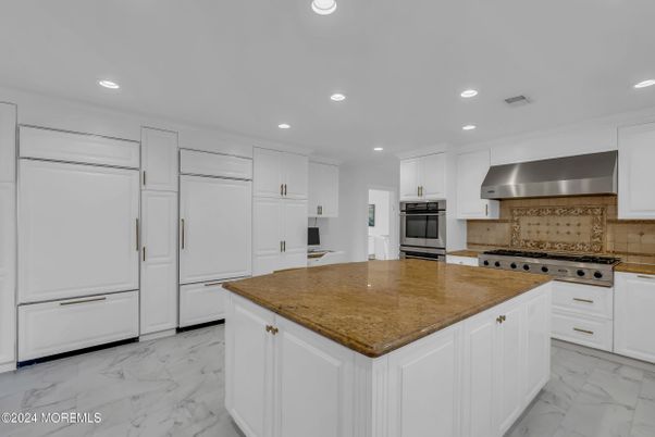 Interior, Kitchen, Marble, Recessed Lighting, Stainless Steel Appliances