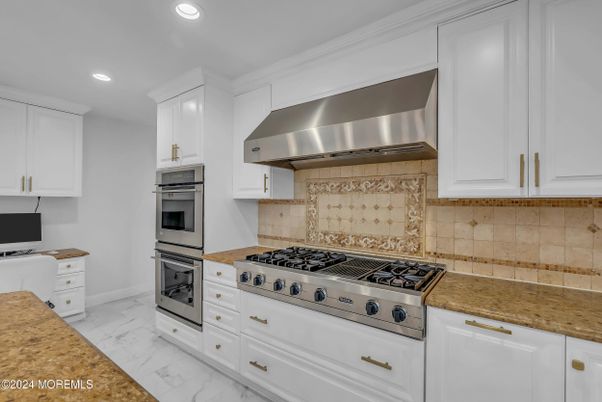 Interior, Kitchen, Marble, Recessed Lighting, Stainless Steel Appliances