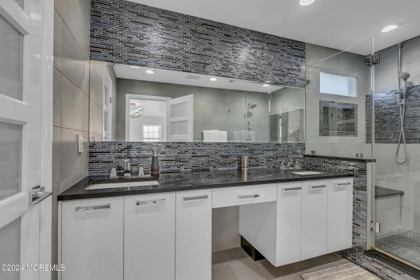 Bathroom, Dual Sink Vanities, Glass Shower, Interior, Recessed Lighting