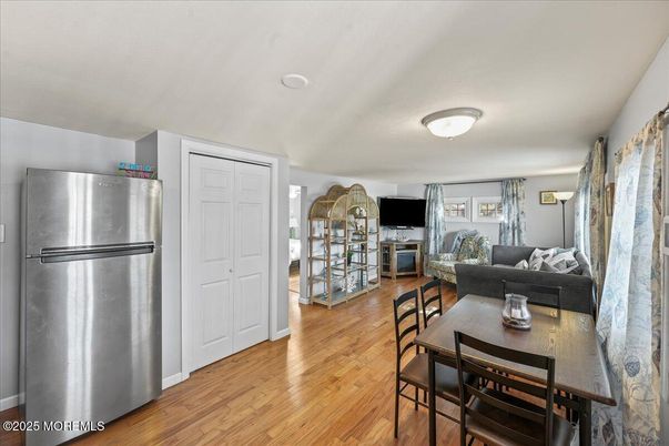Dining room, Interior, Kitchen, Living room, Stainless Steel Appliances, Wood Texture Flooring