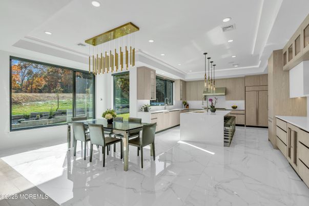 Dining room, Interior, Kitchen, Marble, Pendant Lights, Recessed Lighting, Stainless Steel Appliances