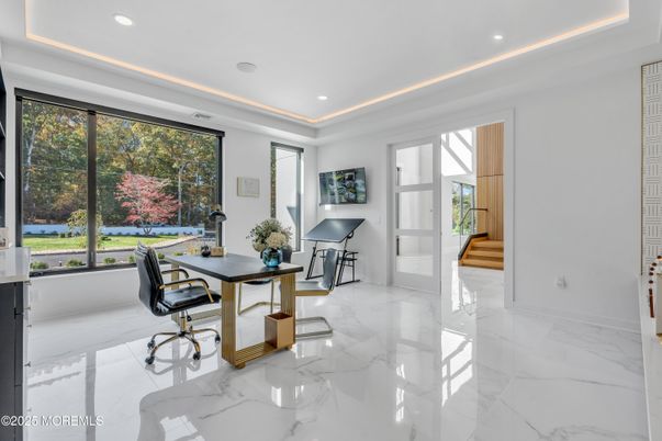 Home Office, Interior, Marble, Recessed Lighting