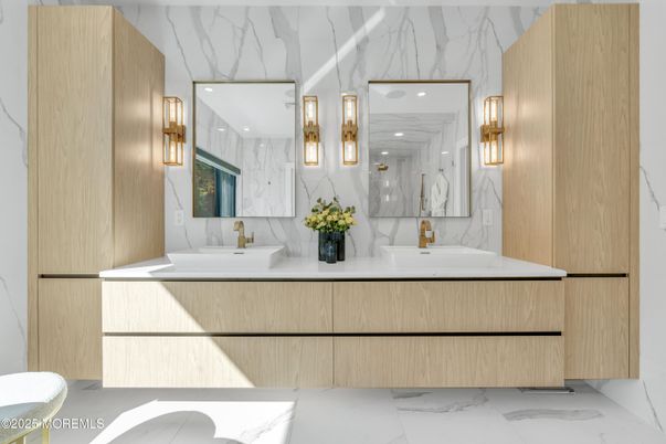 Bathroom, Dual Sink Vanities, Interior, Marble, Marble Walls