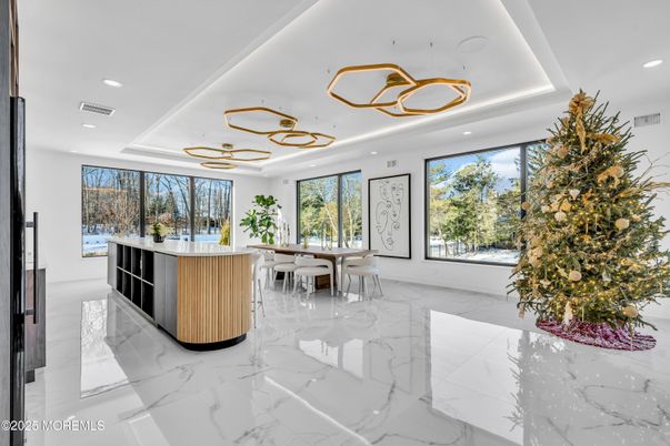 Dining room, Interior, Marble, Pendant Lights, Recessed Lighting