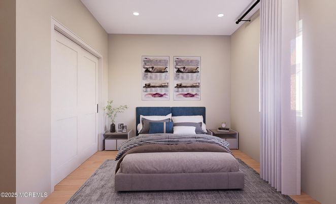 Bedroom, Interior, Recessed Lighting, Wood Texture Flooring