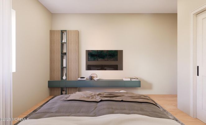 Bedroom, Fireplace, Interior, Wood Texture Flooring