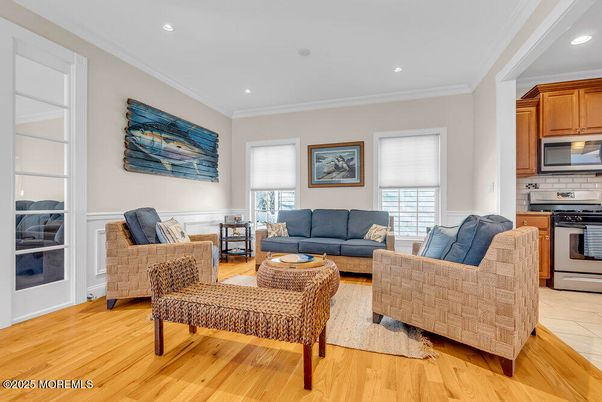 Interior, Kitchen, Living room, Recessed Lighting, Stainless Steel Appliances, Wood Texture Flooring